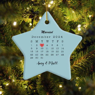 2024 Wedding Date Heart Calendar Married Ceramic Ornament