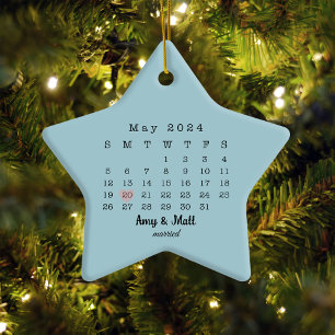 2024 Wedding Date Star Calendar Married Ceramic Ornament