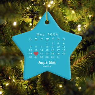 2024 Wedding Date Star Calendar Married Ceramic Ornament
