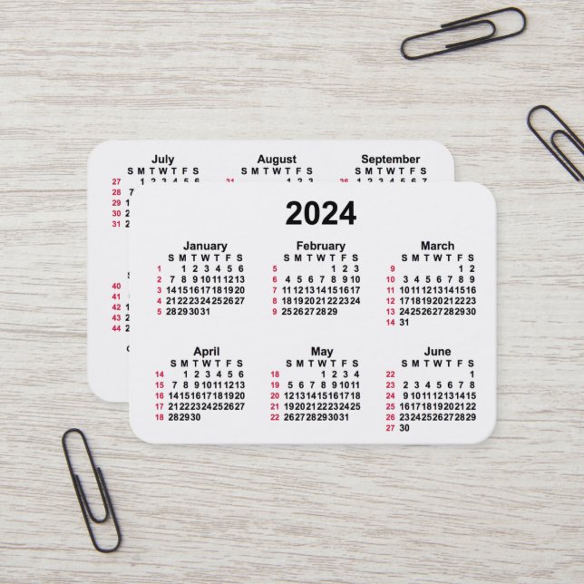 2024 White 52 Week ISO Calendar by Janz Business Card (Front/Back In Situ)