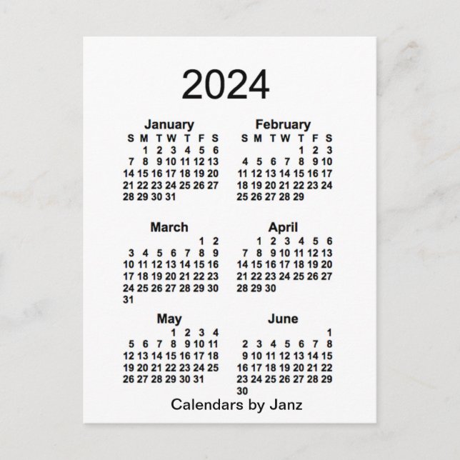 2024 White 6 Month Mini Calendar by Janz Postcard (Front)