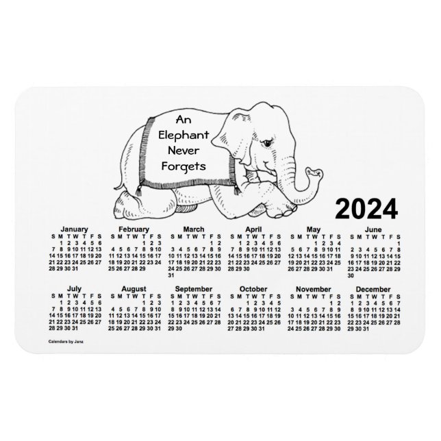 2024 White Elephant Calendar by Janz 4x6 Magnet (Horizontal)