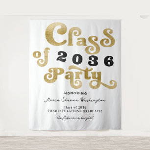 2024 White Gold Retro Graduation Party Backdrop Tapestry