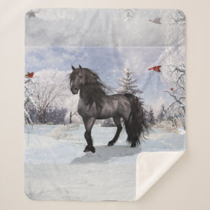 2024 Winter Holiday Friesian Horse Sherpa Blanket