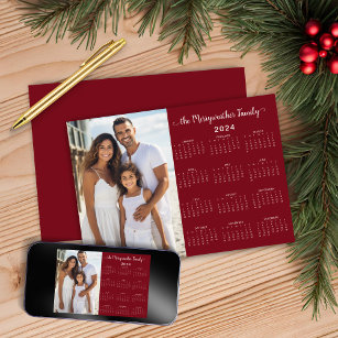 2024 Winter Red Minimalist Family Photo Calendar Holiday Card