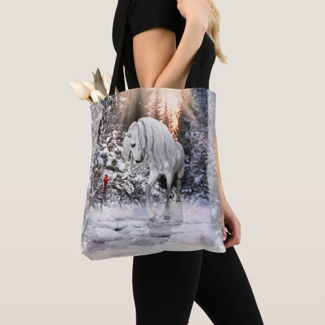 2024 Winter Wander Horse & Cardinals Tote Bag (Close Up)
