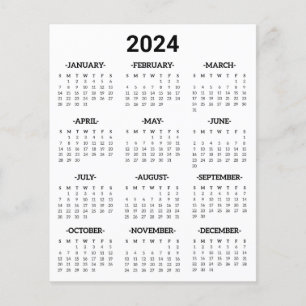 2024 Year At Glance Calendar Paper Sheet