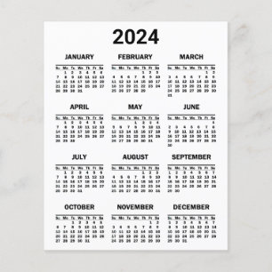 2024 Year At Glance Calendar Paper Sheet
