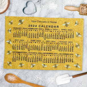2024 Year Calendar Bee Honeycomb Apiary Custom Tea Towel
