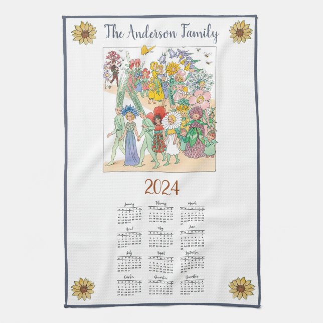 2024 Year Calendar Elsa Beskow | Custom  Tea Towel (Vertical)