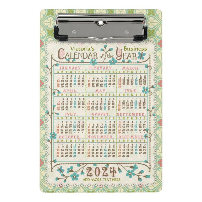 2024 Year Calendar Victorian Art Nouveau | Custom Mini Clipboard (Front)