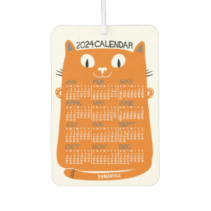 2024 Year Monthly Calendar Mid-Century Orange Cat Car Air Freshener