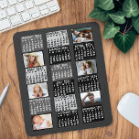 2024 Year Monthly Calendar Mod Black Photo Collage Mouse Pad<br><div class="desc">This personalised 2024 year monthly calendar has a mid-century modern geometric look with asymmetrical colour blocks and cut-out paper style typography. The design is made is various shades of grey, black, and white. Use the easy templates to add six of your favourite photos (horizontal work best, but all shapes will...</div>