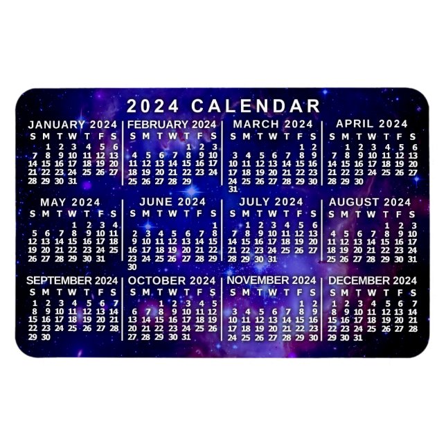 2024 Year Monthly Calendar Outer Space Nebula Magnet (Horizontal)