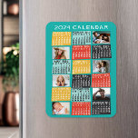 2024 Year Monthly Calendar Photo Collage Modern Magnet<br><div class="desc">This personalised 2024 year monthly calendar has a mid-century modern geometric look with asymmetrical colour blocks and cut-out paper style typography. Use the easy templates to add six of your favourite photos (horizontal work best, but all shapes will automatically adjust to fit the frames). This vibrant, ultra-mod calendar will help...</div>