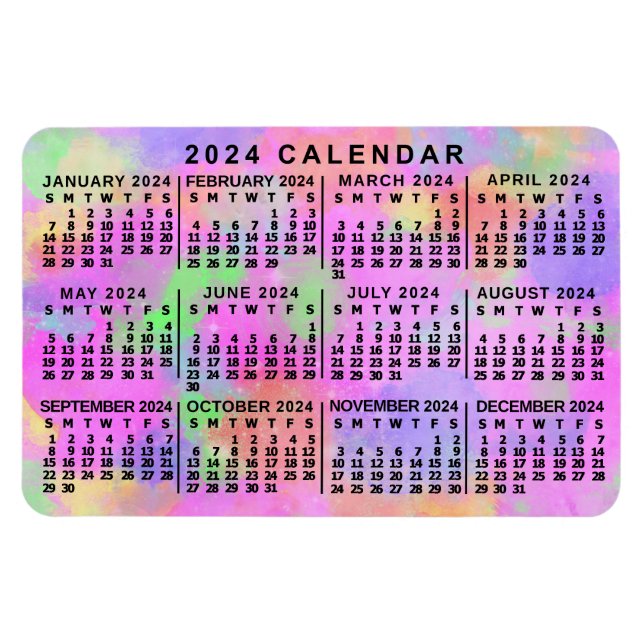 2024 Year Monthly Calendar Rainbow Splatter Paint Magnet (Horizontal)