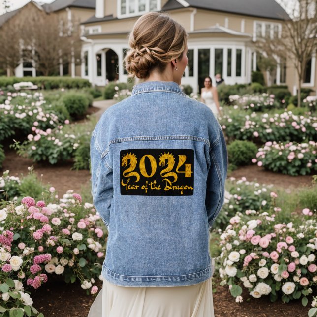 2024 YEAR OF THE DRAGON GOLD DENIM JACKET (Wedding Back)