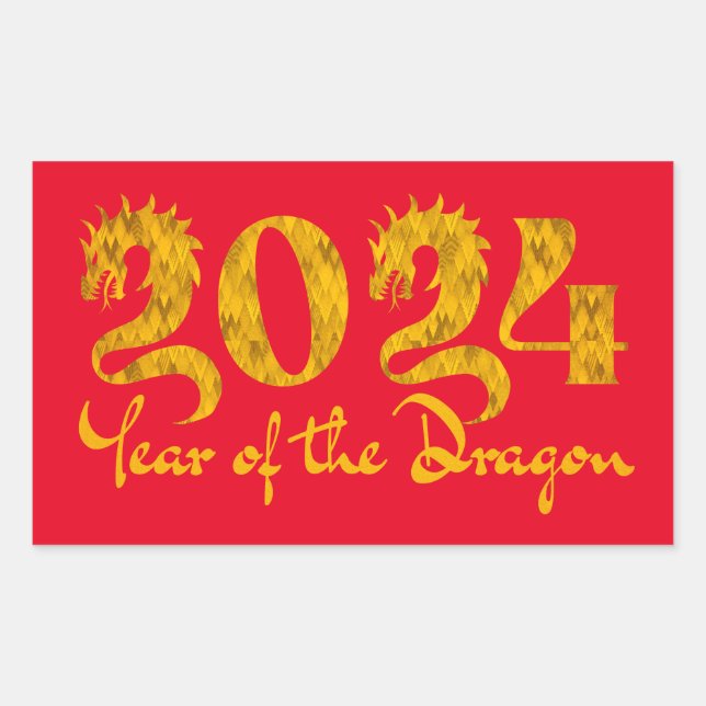 2024 YEAR OF THE DRAGON GOLD RECTANGULAR STICKER (Front)