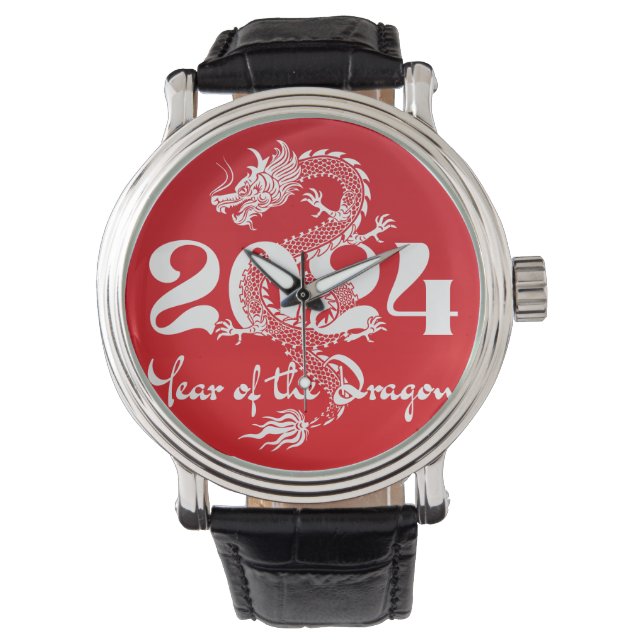 2024 year of the dragon red white watch (Front)