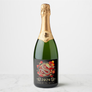 2024 year of the dragon wine bottle   sparkling wine label