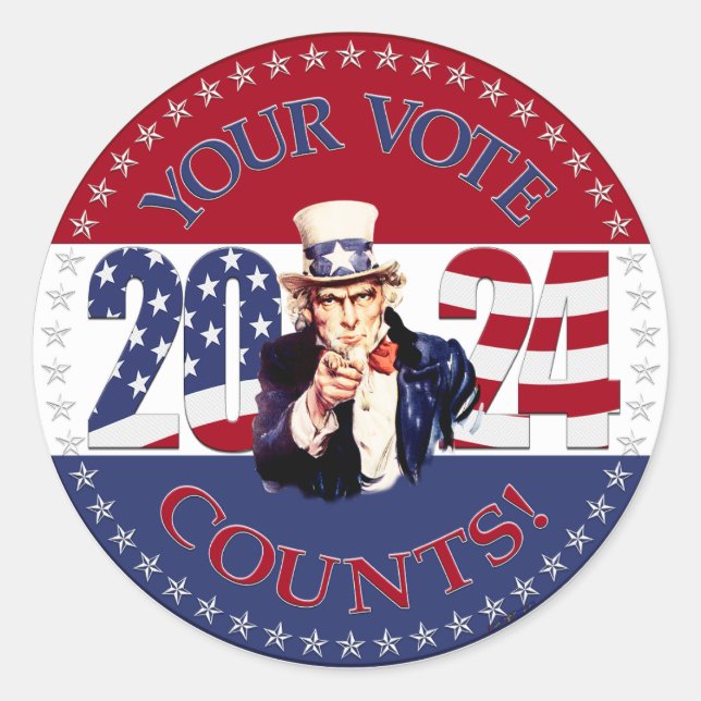 2024 Your Vote Counts Uncle Sam USA Flag Classic Round Sticker (Front)