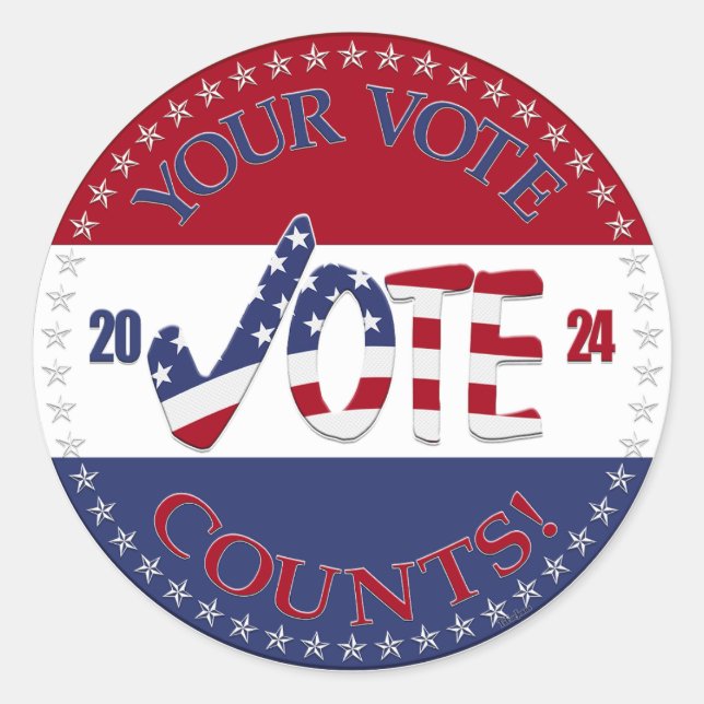 2024 Your Vote Counts USA Check Mark VOTE Classic Round Sticker (Front)