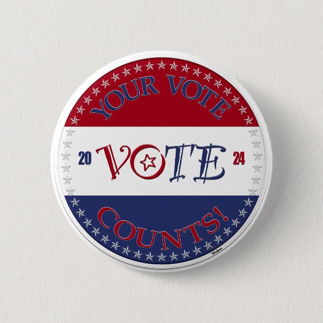 2024 Your Vote Counts VOTE Script 6 Cm Round Badge (Front)