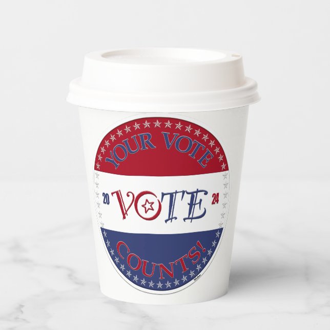 2024 Your Vote Counts VOTE Script Paper Cups (Front)