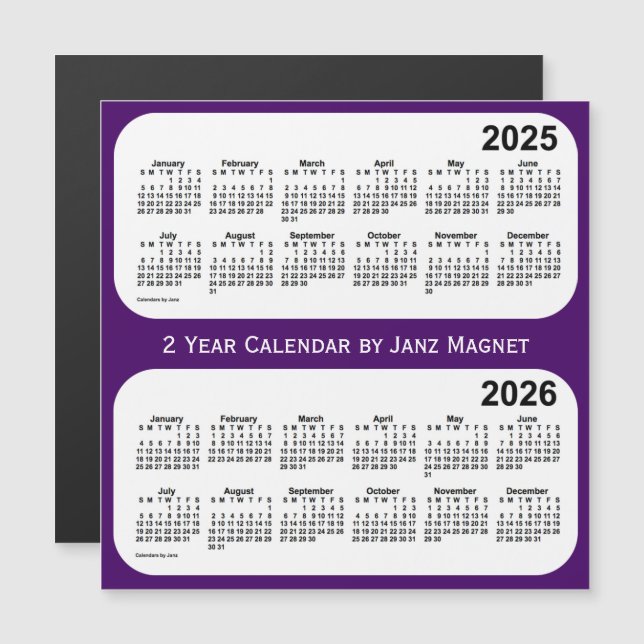 2025-2026 Purple 2 Year Calendar by Janz Magnet (Front/Back)