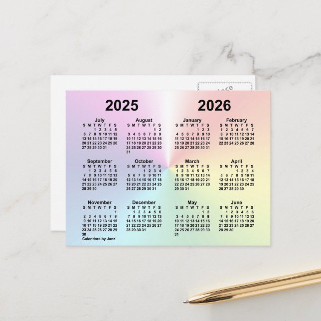 2025-2026 Rainbow Cloud Calendar by Janz Postcard (Front/Back In Situ)