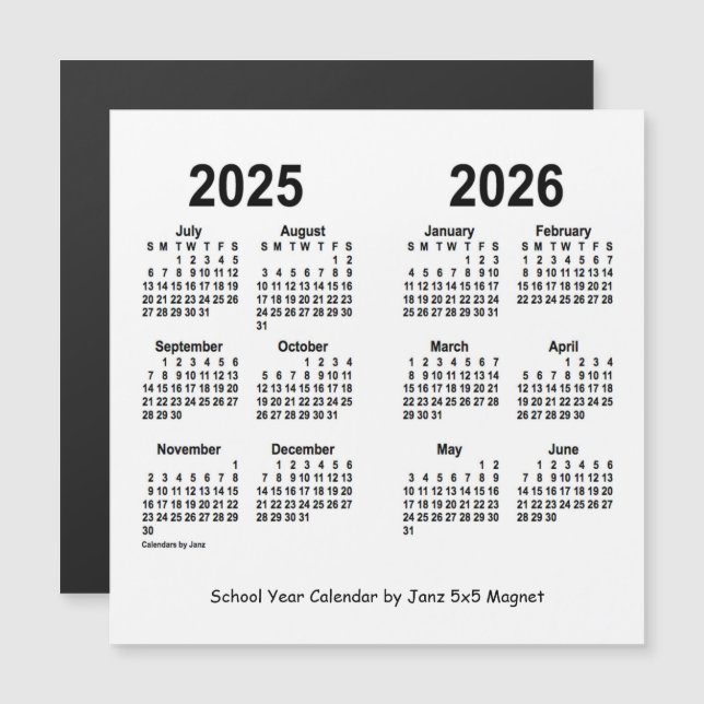 2025-2026 White School Year Calendar by Janz (Front/Back)