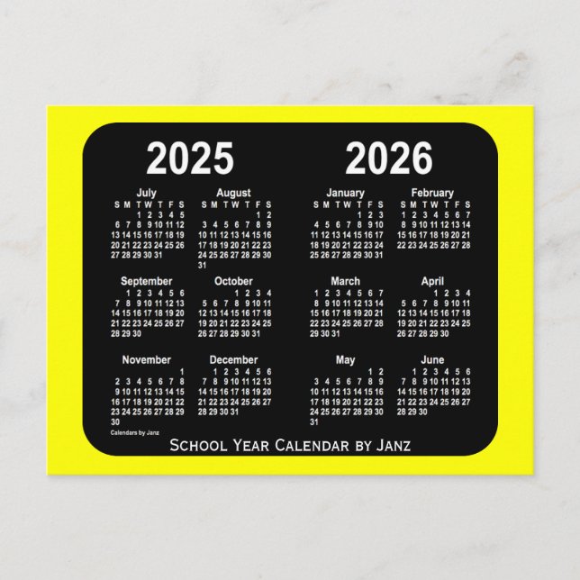 2025-2026 Yellow Neon School Calendar by Janz Postcard (Front)