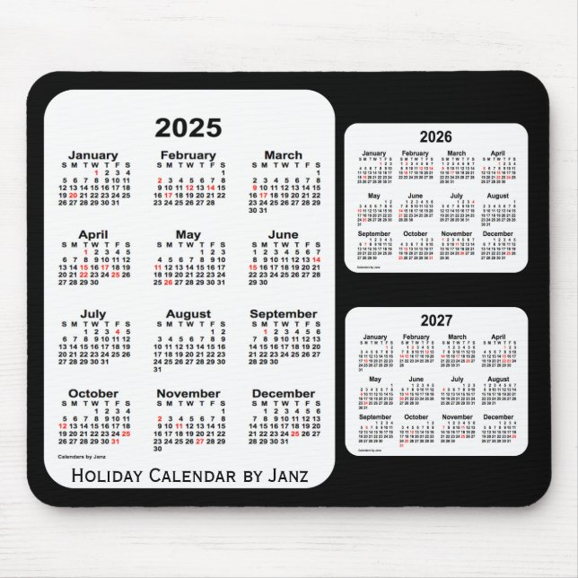 2025-2027 Black 3 Year Holiday Calendar by Janz Mouse Pad (Front)
