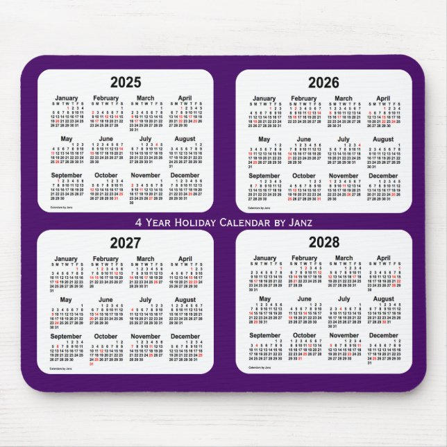 2025-2028 Purple Holiday Calendar by Janz Mouse Pad (Front)