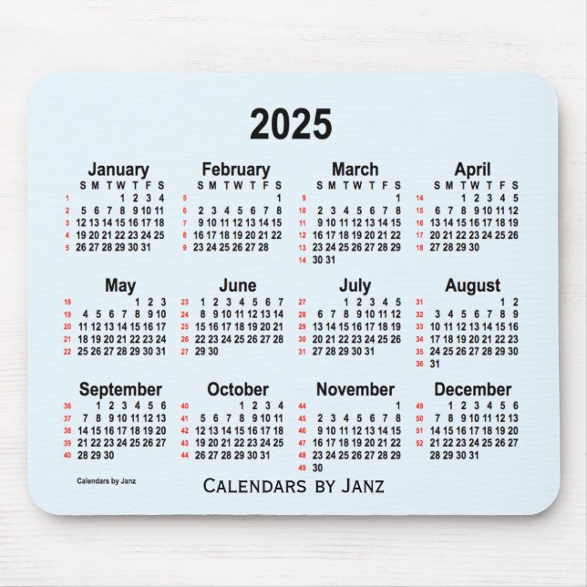 2025 Alice Blue 52 Weeks Calendar by Janz Mouse Pad (Front)