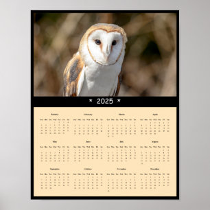 2025 Barn Owl Wall Calendar Poster