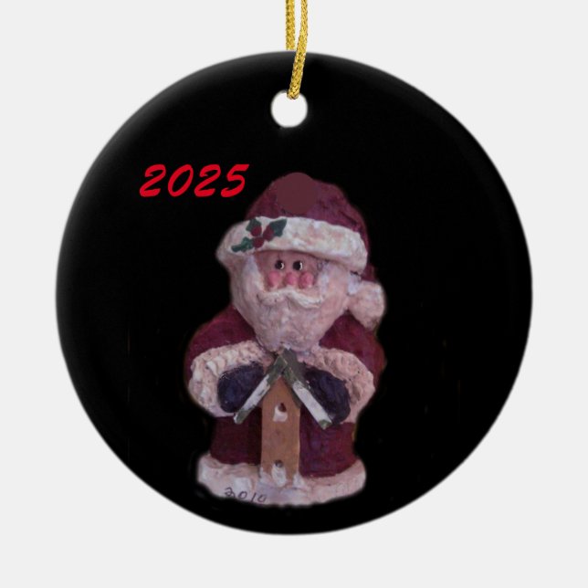 2025 BIRDHOUSE SANTA CHRISTMAS  CERAMIC TREE DECORATION (Front)