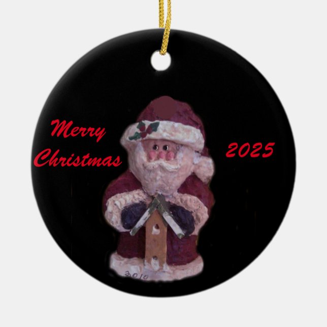 2025 BIRDHOUSE SANTA MERRY CHRISTMAS  CERAMIC TREE DECORATION (Front)