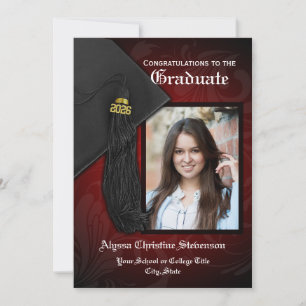 2025 Black and Red Tassel Charm Photo Graduation Invitation