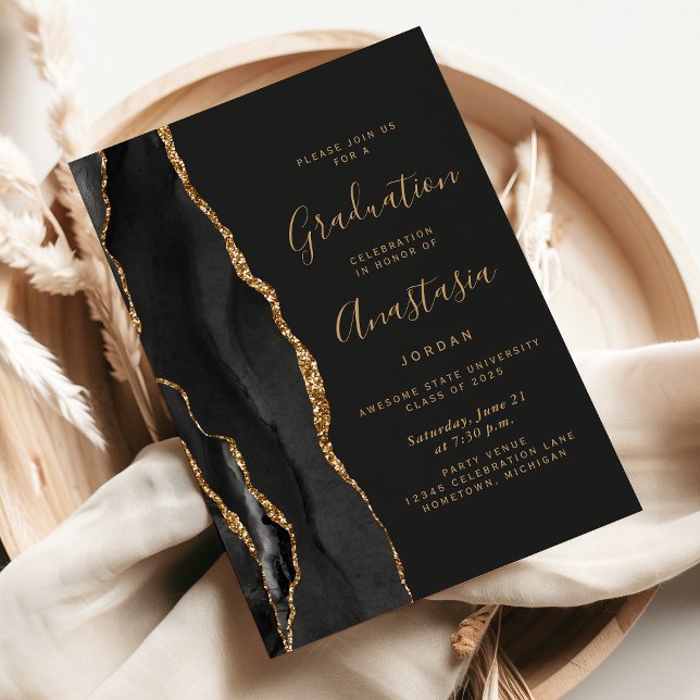 2025 Black Gold Agate Dark Graduation Invitation (Creator Uploaded)