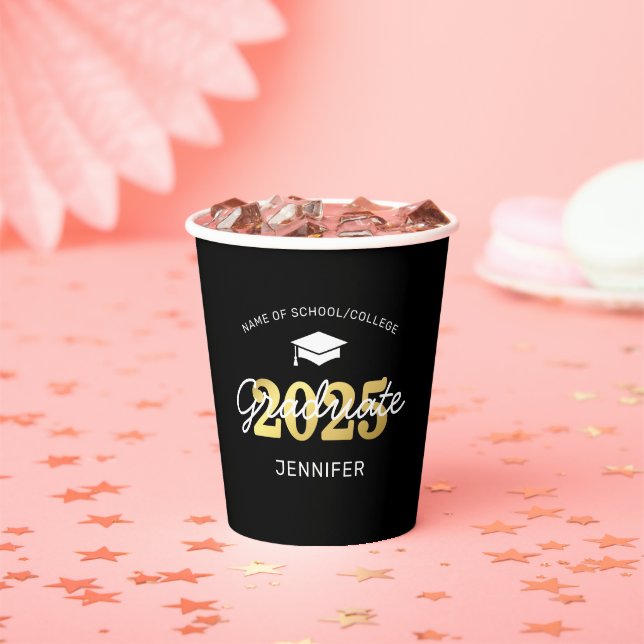 2025 Black Gold Graduation Party Paper Cups (Insitu)