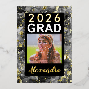 2025 Black Gold Watercolor Art Photo Graduation