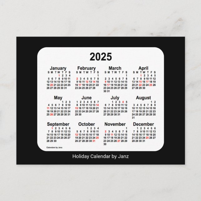 2025 Black Holiday Mini Calendar by Janz Postcard (Front)
