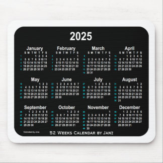 2025 Black Neon  52 Weeks Calendar by Janz Mouse Pad