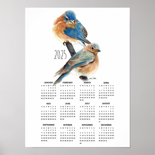 2025 Bluebird Couple Poster Calendar (Front)