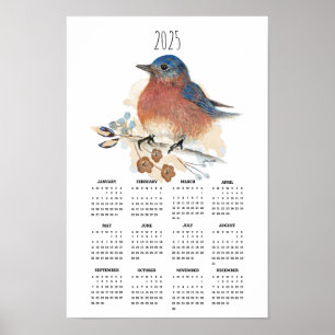 2025 Bluebird Watercolor Full-Year Poster Calendar