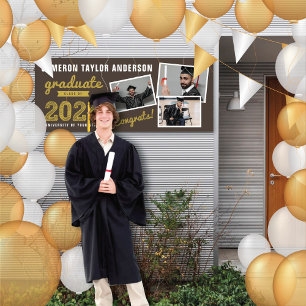 2025 Bold Sketch 3 Photo Collage Graduation Party Banner
