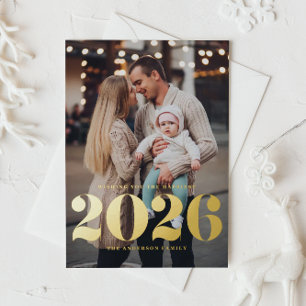 2025 Bold Typography Vertical Photo New Year Foil Holiday Postcard