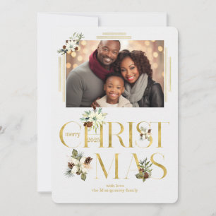 2025 Botanical Christmas Text Single Photo Holiday Card