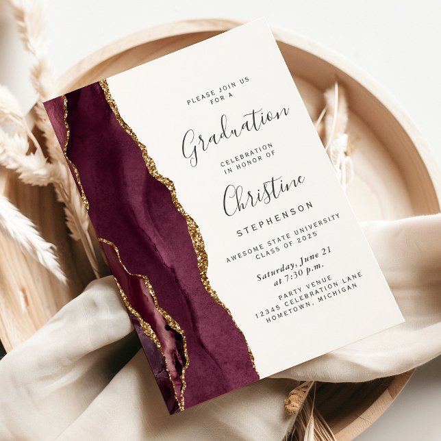 2025 Burgundy Gold Agate Graduation Invitation (Creator Uploaded)